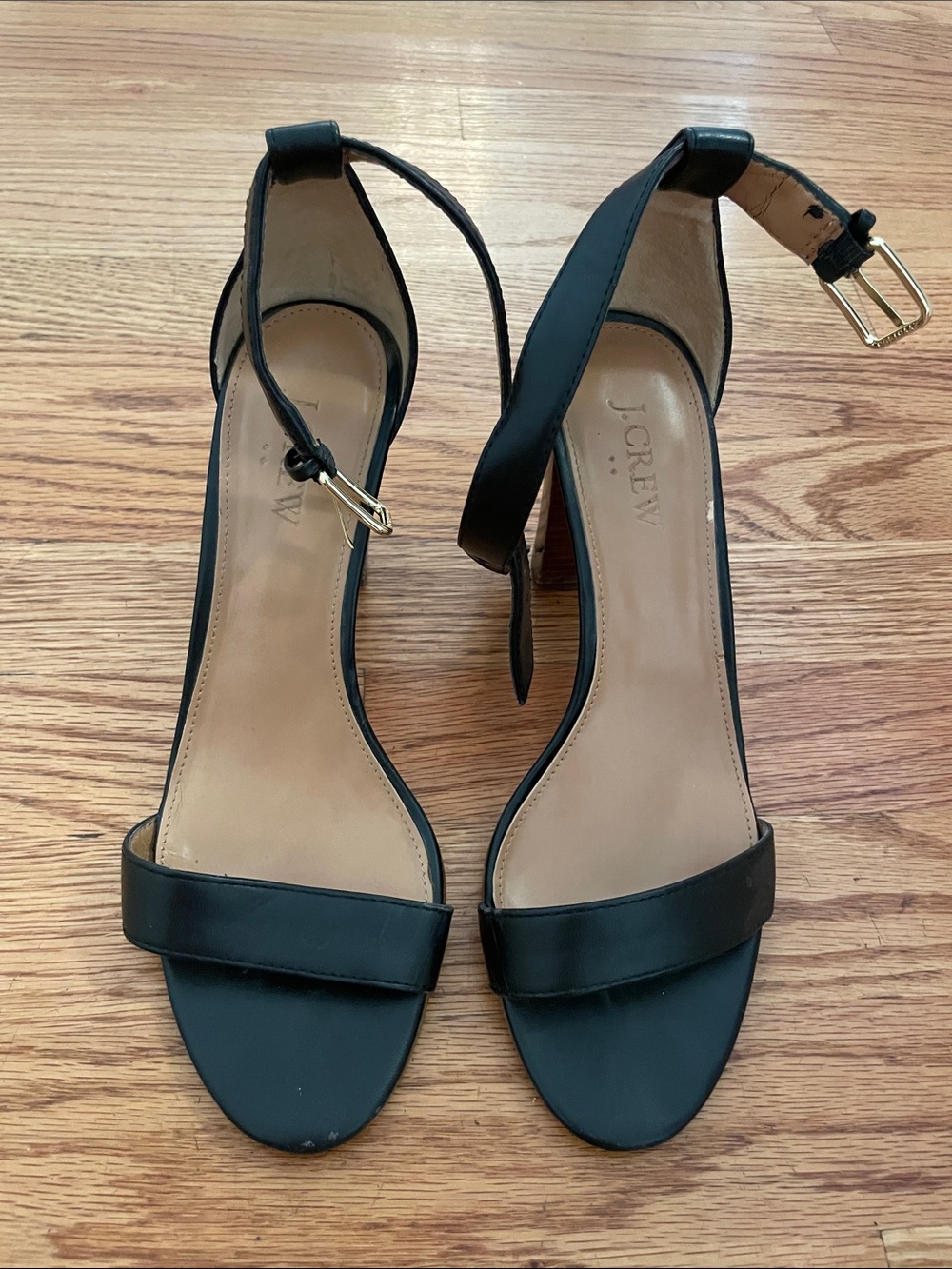 J. Crew Black Leather Open-Toe Ankle-Strap Heels